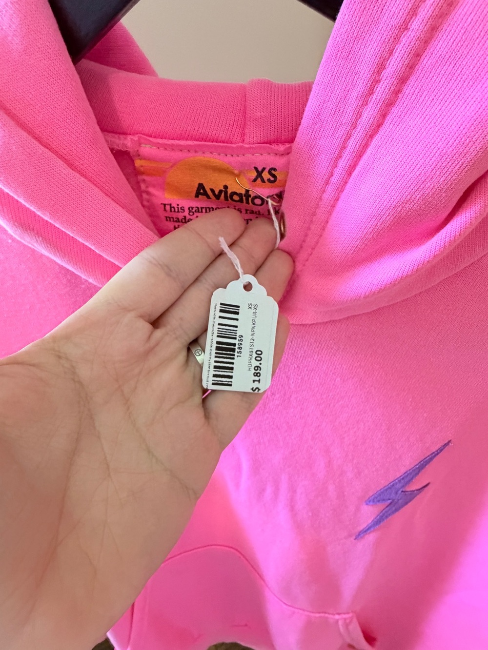 Aviator Nation Hot Pink Hoodie with Purple Bolt Accent - Picture 5 of 7